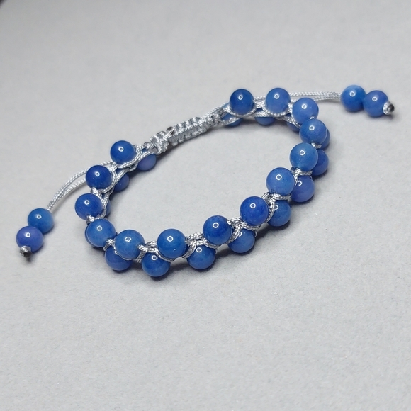 Blue Aventurine Beaded Woven Silver Adjustable Bracelet - Picture 2 of 3
